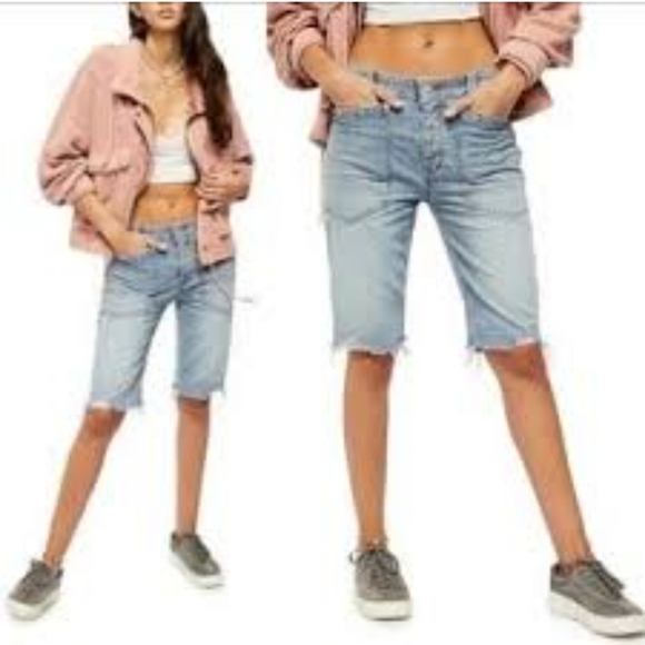FREE PEOPLE Bermuda Denim Shorts
